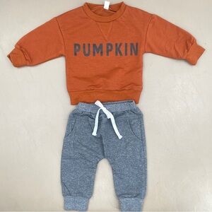 NEW Orange 'Pumpkin' Sweatshirt and Gray Joggers Set 6-12 month